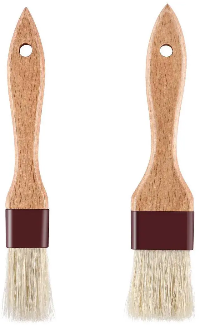Main image of 1 inch & 1.5 inch Pastry Brush Natural Boar Bristle Basting Brush Kitchen Oil Brush with Beech Wooden Handle and Hanging Rope String Grill BBQ Sauce Baster Baking Cooking Marinade Brushes (Pack of 2)