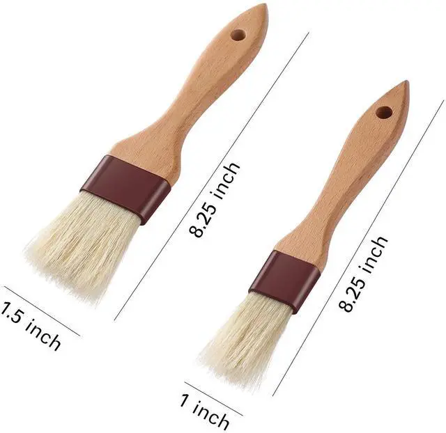 Alt view image 2 of 7 - 1 inch & 1.5 inch Pastry Brush Natural Boar Bristle Basting Brush Kitchen Oil Brush with Beech Wooden Handle and Hanging Rope String Grill BBQ Sauce Baster Baking Cooking Marinade Brushes (Pack of 2)