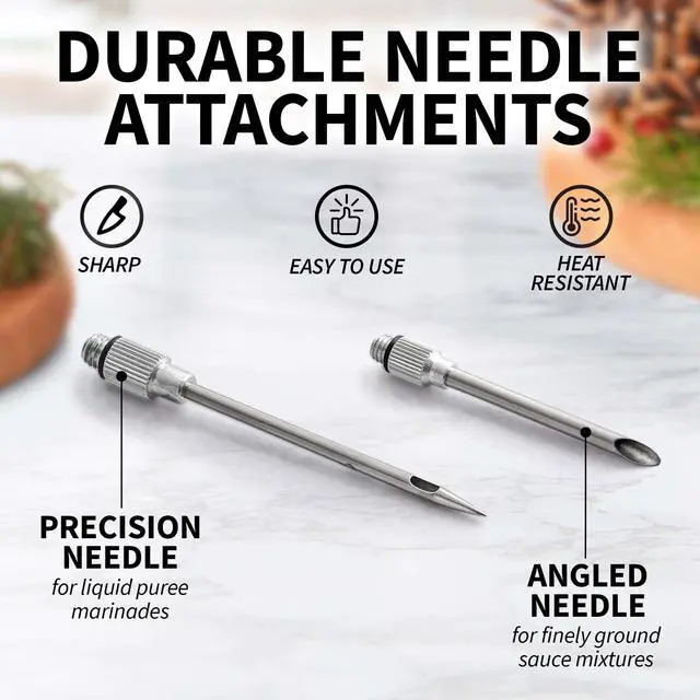Alt view image 3 of 7 - Stainless Steel Turkey Baster for Cooking - Food Grade Metal Baster Syringe & Silicone Suction Bulb - Large Size With 2 Detachable Needles and Cleaning Brush