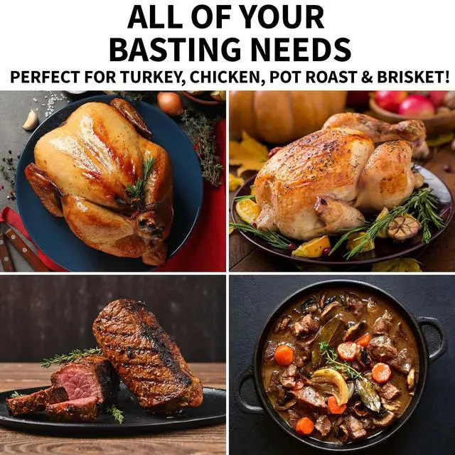 Alt view image 4 of 7 - Stainless Steel Turkey Baster for Cooking - Food Grade Metal Baster Syringe & Silicone Suction Bulb - Large Size With 2 Detachable Needles and Cleaning Brush