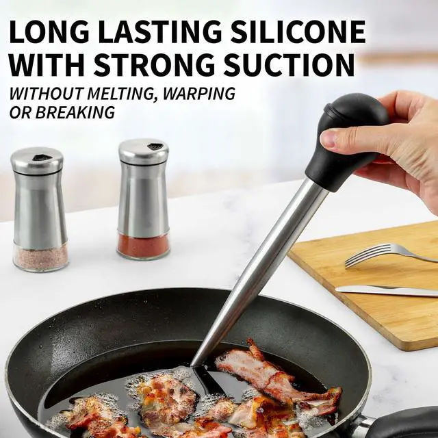 Alt view image 6 of 7 - Stainless Steel Turkey Baster for Cooking - Food Grade Metal Baster Syringe & Silicone Suction Bulb - Large Size With 2 Detachable Needles and Cleaning Brush