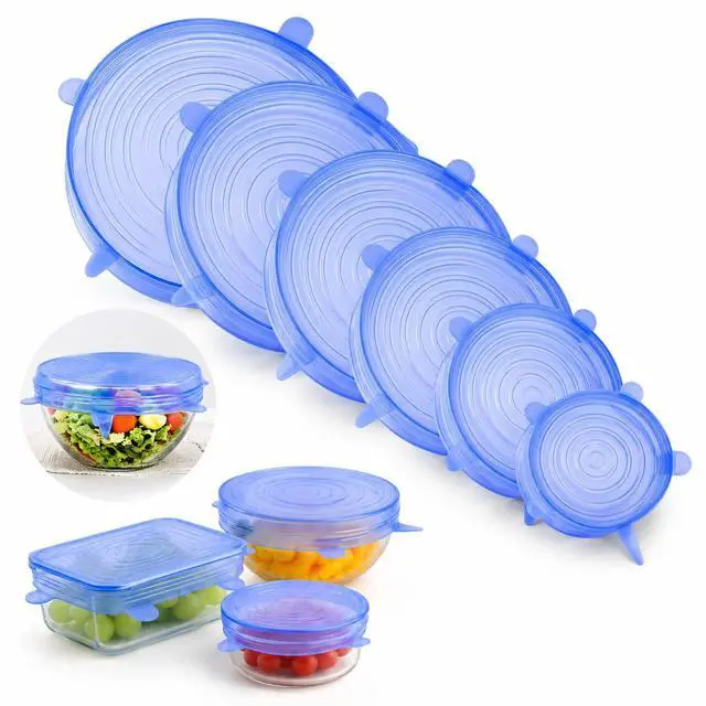 Alt view image 4 of 7 - 6pcs Reusable Silicone Stretch Lids, Six-piece Set Of Silicone Fresh-keeping Covers, Stretching Bowl Covers,Dust-proof Refrigerator Microwave Oven Sealing for Various Food Containers (blue)