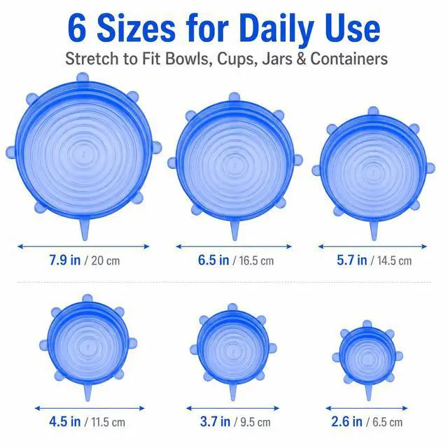 Alt view image 6 of 7 - 6pcs Reusable Silicone Stretch Lids, Six-piece Set Of Silicone Fresh-keeping Covers, Stretching Bowl Covers,Dust-proof Refrigerator Microwave Oven Sealing for Various Food Containers (blue)