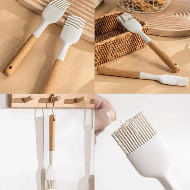 Alt view image 2 of 7 - Silicone Oil Brush with Wooden Handle,Durable Basting Brush Pastry Brush,Easy to Clean,White Food Brushes for Cooking Baking Grilling