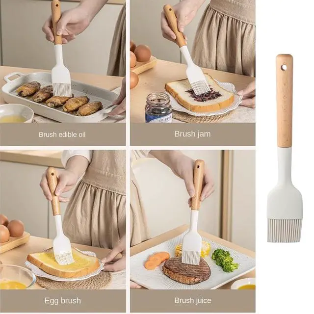 Alt view image 3 of 7 - Silicone Oil Brush with Wooden Handle,Durable Basting Brush Pastry Brush,Easy to Clean,White Food Brushes for Cooking Baking Grilling