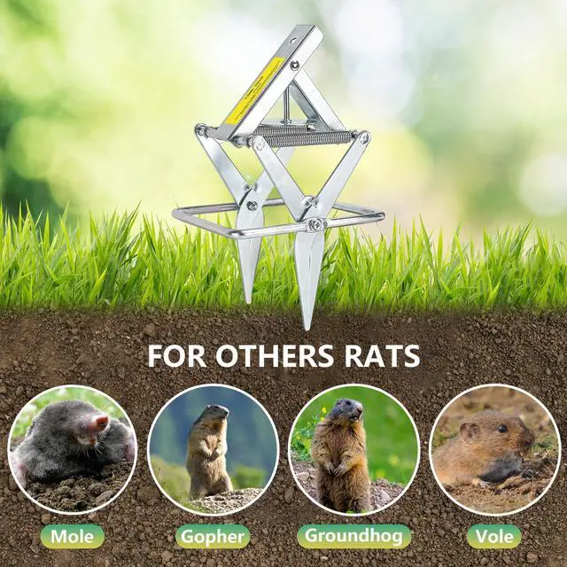 Alt view image 7 of 7 - Reusable Mole and Gopher Trap, Galvanized Steel Scissor Trap, Silver
