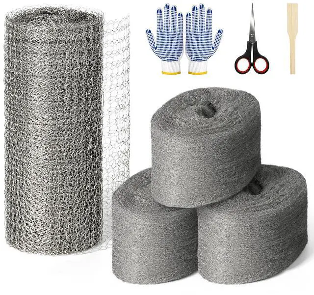 Main image of Steel Wool Mesh Mice Control, Mouse Rat Traps Fill Rodent Control for Holes