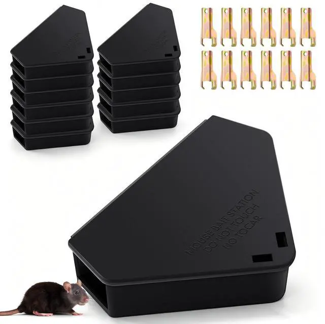 Main image of Mice Station with Key Triangle Mouse Station Lockable Reusable Bait Box, Enclosed Design for Indoor and Outdoor Use, Suitable for Small Mice (Black)