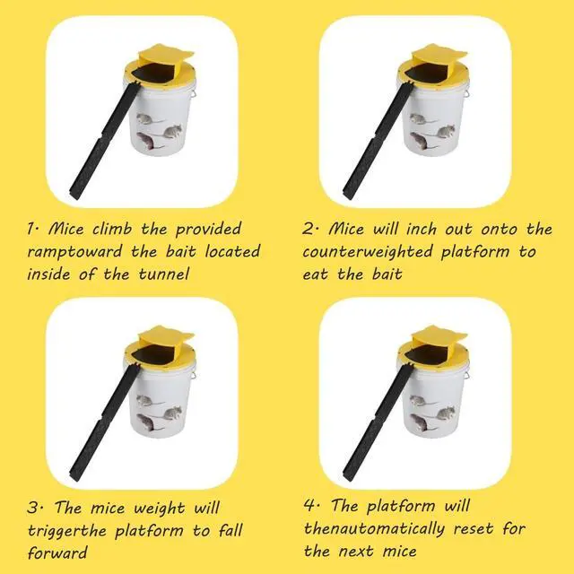 Alt view image 4 of 6 - Mouse Trap Bucket,5 Gallon Bucket Lid Mouse Rat Trap-Auto Reset Mouse Trap,Humane Mouse Rat Trap for Indoor Outdoor Use,Reusable Mouse Bucket Trap(2pack)