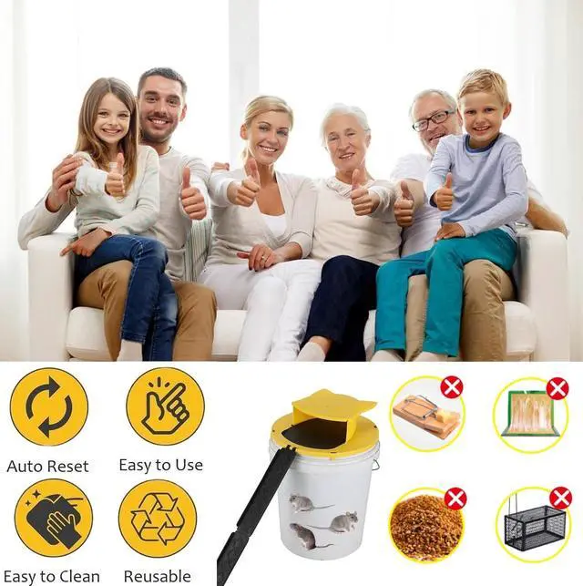 Alt view image 5 of 6 - Mouse Trap Bucket,5 Gallon Bucket Lid Mouse Rat Trap-Auto Reset Mouse Trap,Humane Mouse Rat Trap for Indoor Outdoor Use,Reusable Mouse Bucket Trap(2pack)