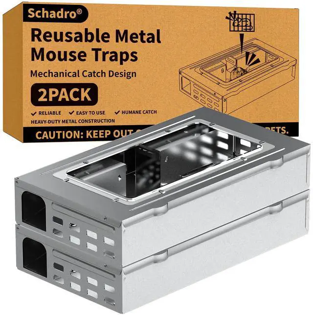 Main image of Reusable Metal Mouse Traps 2 Pack Heavy Duty Humane Mouse Trap, Mechanical Catch Design, Easy Set & Reusable Rat Trap for Indoor & Outdoor Home Use
