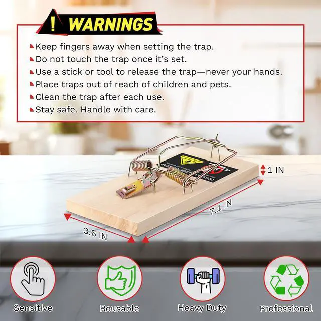 Alt view image 7 of 7 - Large Rat Traps, Reusable Wooden Mouse Traps with Heavy Duty Double Spring, Sturdy Wood Base, Trampa para Ratas Trap for Rats, Mice & Rodents, Indoor & Outdoor Use