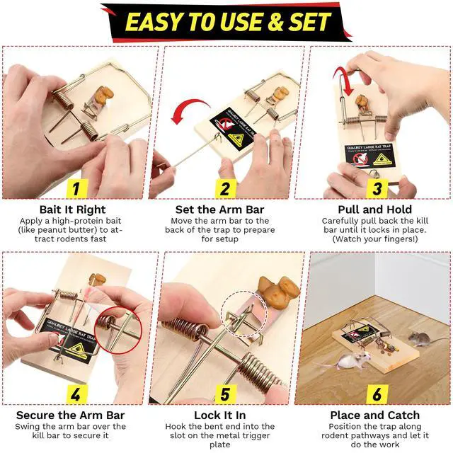 Alt view image 6 of 7 - Large Rat Traps, Reusable Wooden Mouse Traps with Heavy Duty Double Spring, Sturdy Wood Base, Trampa para Ratas Trap for Rats, Mice & Rodents, Indoor & Outdoor Use