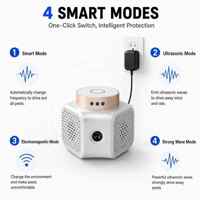 Alt view image 5 of 7 - Ultrasonic Pest Repeller Indoor, Mouse Rodent bat Control, 4 Modes