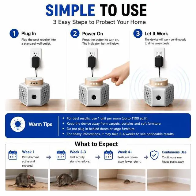 Alt view image 6 of 7 - Ultrasonic Pest Repeller Indoor, Mouse Rodent bat Control, 4 Modes