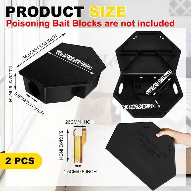 Alt view image 2 of 6 - Large Rat Bait Station Bulk with Keys 13.58 x 8.98 x 3.35 Inch Rodent Station Rat Boxes, Made of Sturdy Materials, Bait Not Included (Black)