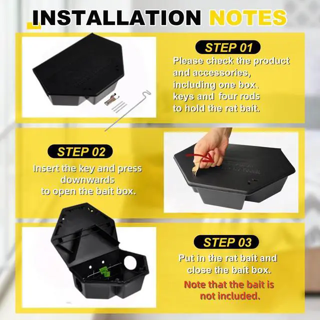 Alt view image 3 of 6 - Large Rat Bait Station Bulk with Keys 13.58 x 8.98 x 3.35 Inch Rodent Station Rat Boxes, Made of Sturdy Materials, Bait Not Included (Black)