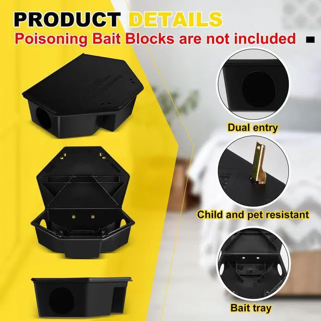 Alt view image 4 of 6 - Large Rat Bait Station Bulk with Keys 13.58 x 8.98 x 3.35 Inch Rodent Station Rat Boxes, Made of Sturdy Materials, Bait Not Included (Black)