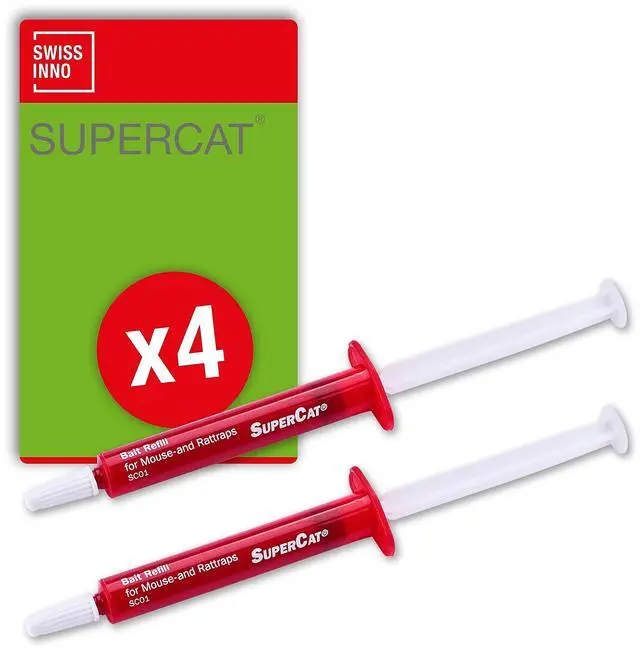 Main image of Replacement Bait Syringe for Mouse and Rat Traps SuperCat Highly Attractive Rodent Lure Paste Long-Lasting Formula Up to 20 Applications Each Ready to Use - 4 Sets