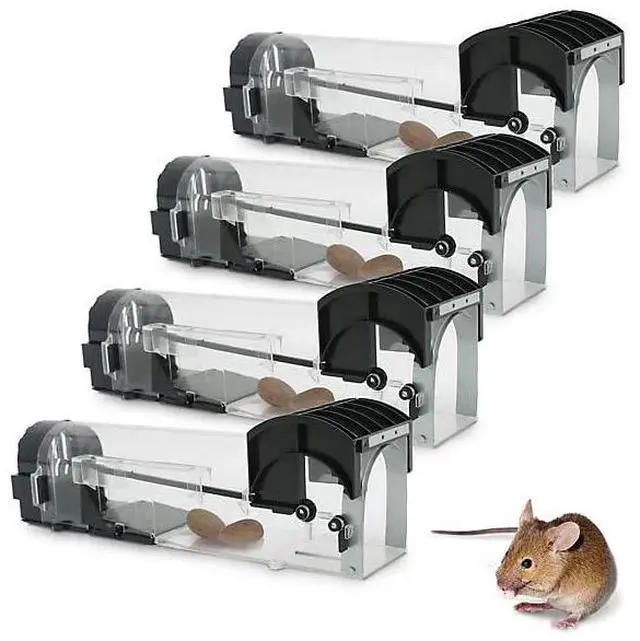 Main image of Humane Mouse Traps Large 12" by USA Supply with USA Supply Protective Gloves -Reusable Catch and Release Mice, Pet and Children Friendly Mouse Trap that Works (4)