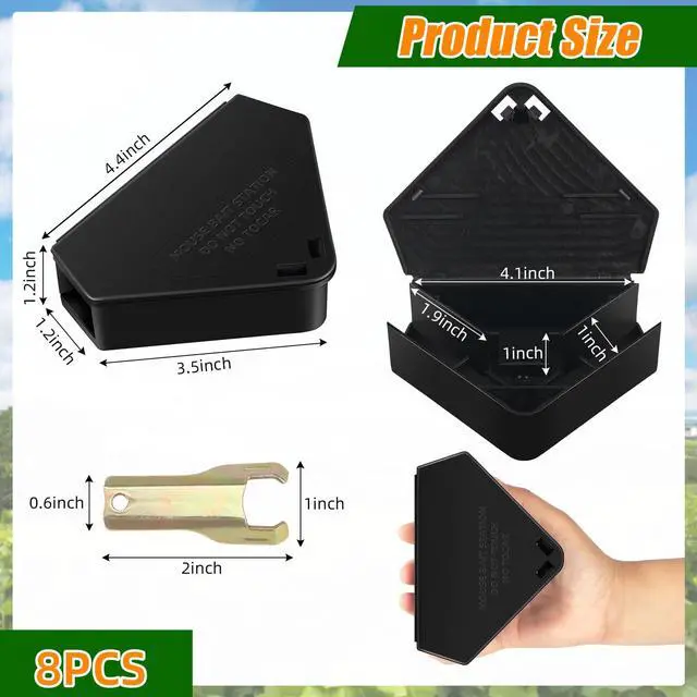 Alt view image 2 of 7 - 8 Pack Mouse Stations with 8 Keys,Reusable Box Station for Small Mice Rat for Indoor Outdoor,Tamper-Resistant Entry for Kitchen Garage Basement Patio (Empty Container,Black)