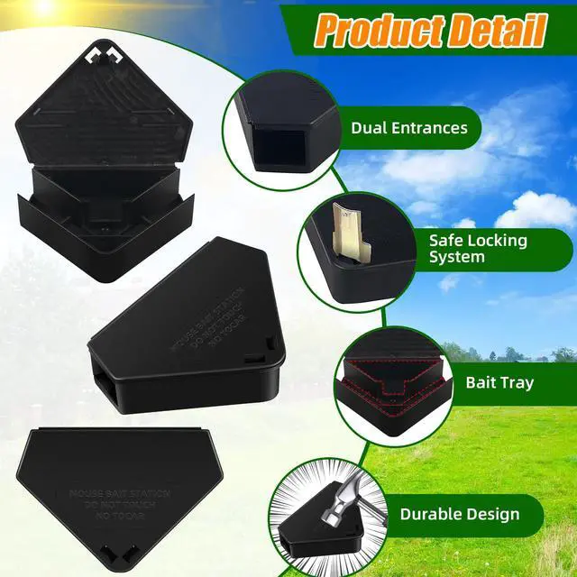 Alt view image 3 of 7 - 8 Pack Mouse Stations with 8 Keys,Reusable Box Station for Small Mice Rat for Indoor Outdoor,Tamper-Resistant Entry for Kitchen Garage Basement Patio (Empty Container,Black)