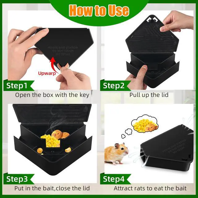 Alt view image 5 of 7 - 8 Pack Mouse Stations with 8 Keys,Reusable Box Station for Small Mice Rat for Indoor Outdoor,Tamper-Resistant Entry for Kitchen Garage Basement Patio (Empty Container,Black)