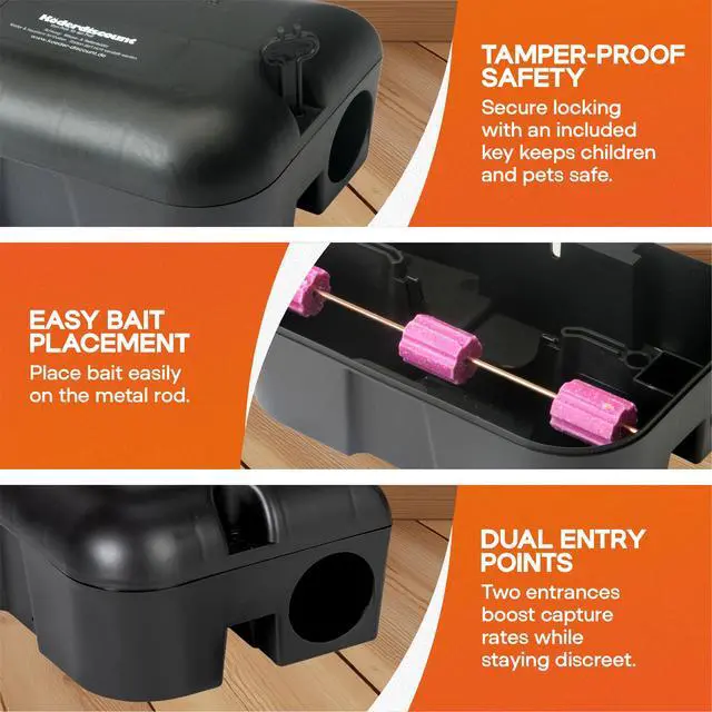 Alt view image 3 of 7 - 2 Contractor-Grade Rat Bait Station Extra Tough, Rugged & Weather-Resistant Lockable Box with Key, Tamper-Resistant Dual Entry, Fits Blocks/Pasta/Grain Baits or Snap Traps Indoor/Outdoor.