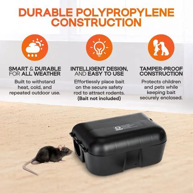 Alt view image 5 of 7 - 2 Contractor-Grade Rat Bait Station Extra Tough, Rugged & Weather-Resistant Lockable Box with Key, Tamper-Resistant Dual Entry, Fits Blocks/Pasta/Grain Baits or Snap Traps Indoor/Outdoor.