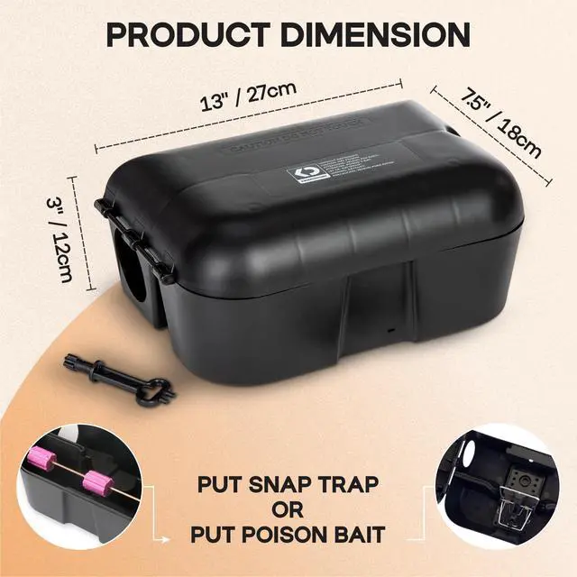 Alt view image 7 of 7 - 2 Contractor-Grade Rat Bait Station Extra Tough, Rugged & Weather-Resistant Lockable Box with Key, Tamper-Resistant Dual Entry, Fits Blocks/Pasta/Grain Baits or Snap Traps Indoor/Outdoor.