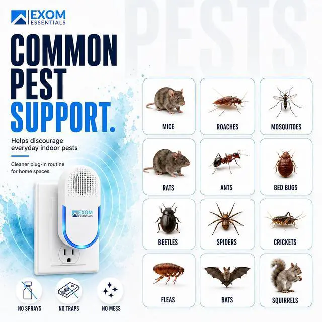 Alt view image 3 of 7 - Pest Repeller Wall Plug-in Most Effective Than Repellents - Get Rid of - Rodents, Squirrels, Mice, Rats, Bats, Roaches, Ants, Spiders, Bed Bugs, osquito, Insects, Fleas (4 Pack)