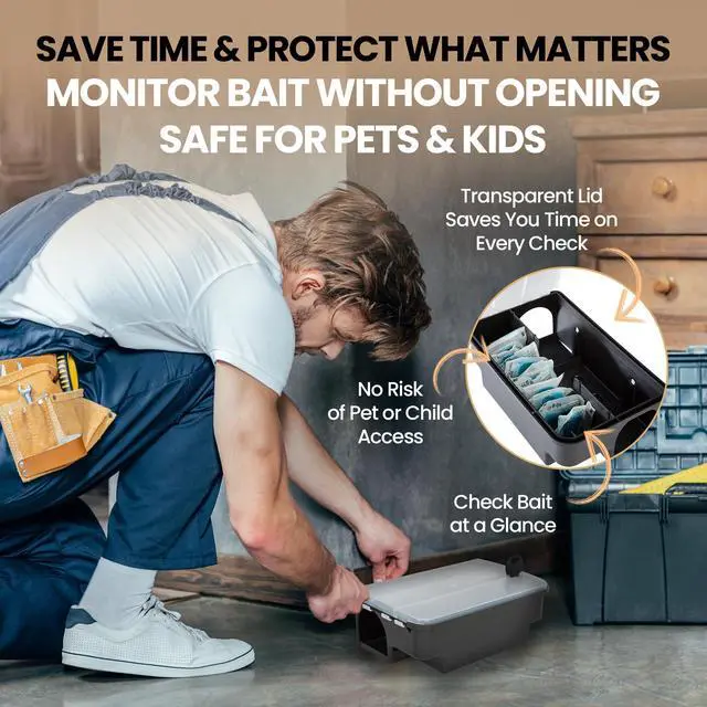 Alt view image 2 of 7 - Professional Rat & Mouse Bait Station 2 Lockable Weather-Resistant Rat Trap Boxes with Clear Lid & Dual Entry Reusable Rodent Control (Bait Not Included)