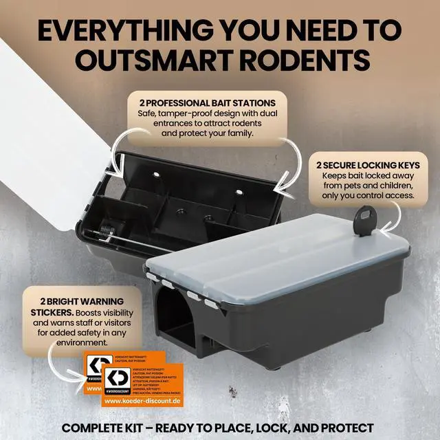 Alt view image 3 of 7 - Professional Rat & Mouse Bait Station 2 Lockable Weather-Resistant Rat Trap Boxes with Clear Lid & Dual Entry Reusable Rodent Control (Bait Not Included)
