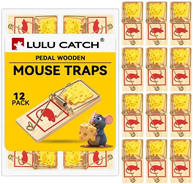 Main image of Mouse Traps,12 Pack Classic Plastic Pedal Snap Traps for Indoor Outdoor Use, Fast & Effective High Catch Rate Wooden Mouse Traps, Reusable Mice Rodent Traps for Home, Garage & Kitchen