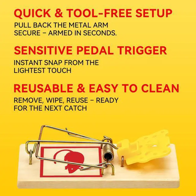 Alt view image 3 of 7 - Mouse Traps,12 Pack Classic Plastic Pedal Snap Traps for Indoor Outdoor Use, Fast & Effective High Catch Rate Wooden Mouse Traps, Reusable Mice Rodent Traps for Home, Garage & Kitchen