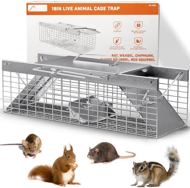 Main image of Live Rat Trap Indoor/Outside - Squirrel Trap, Have A Heart Animal for Chipmunk, Small Rabbits, Weasel and Similar-Size Rodents, 18"x5"x5", 2 Doors, Fully Assembled