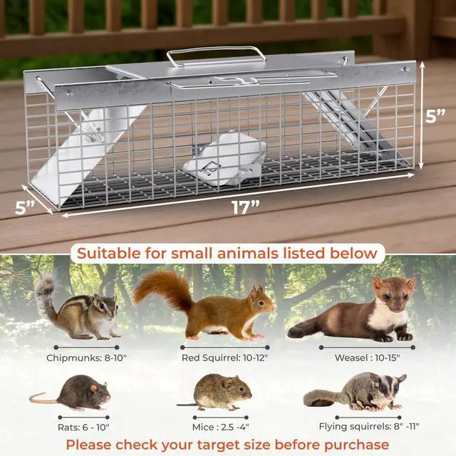 Alt view image 2 of 7 - Live Rat Trap Indoor/Outside - Squirrel Trap, Have A Heart Animal for Chipmunk, Small Rabbits, Weasel and Similar-Size Rodents, 18"x5"x5", 2 Doors, Fully Assembled
