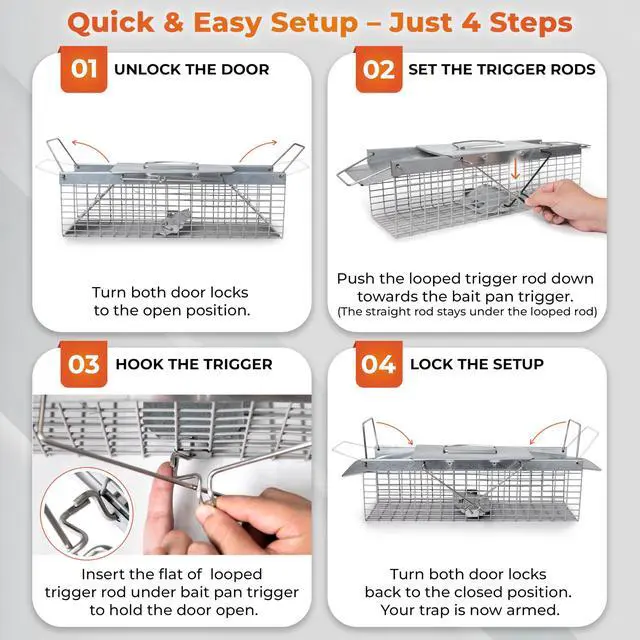 Alt view image 4 of 7 - Live Rat Trap Indoor/Outside - Squirrel Trap, Have A Heart Animal for Chipmunk, Small Rabbits, Weasel and Similar-Size Rodents, 18"x5"x5", 2 Doors, Fully Assembled