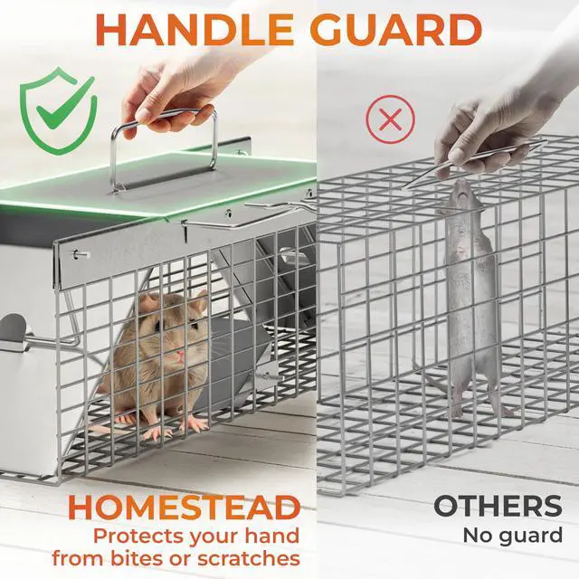 Alt view image 5 of 7 - Live Rat Trap Indoor/Outside - Squirrel Trap, Have A Heart Animal for Chipmunk, Small Rabbits, Weasel and Similar-Size Rodents, 18"x5"x5", 2 Doors, Fully Assembled