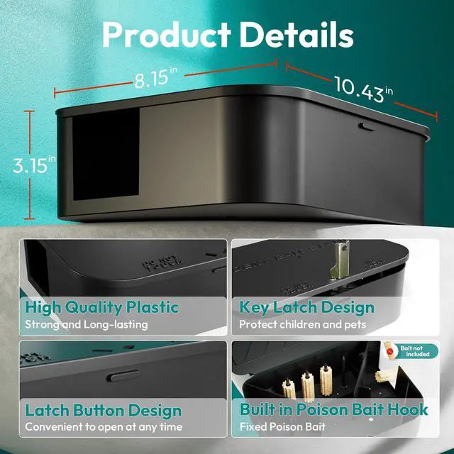 Alt view image 2 of 7 - Rat Station Box with 1 Key, Complete Rodent Solution Keeps Rats Away, Pet & Child-Safe, Lock & Key Available, Reusable & Long-Lasting, Indoor & Outdoor, 2 Pack