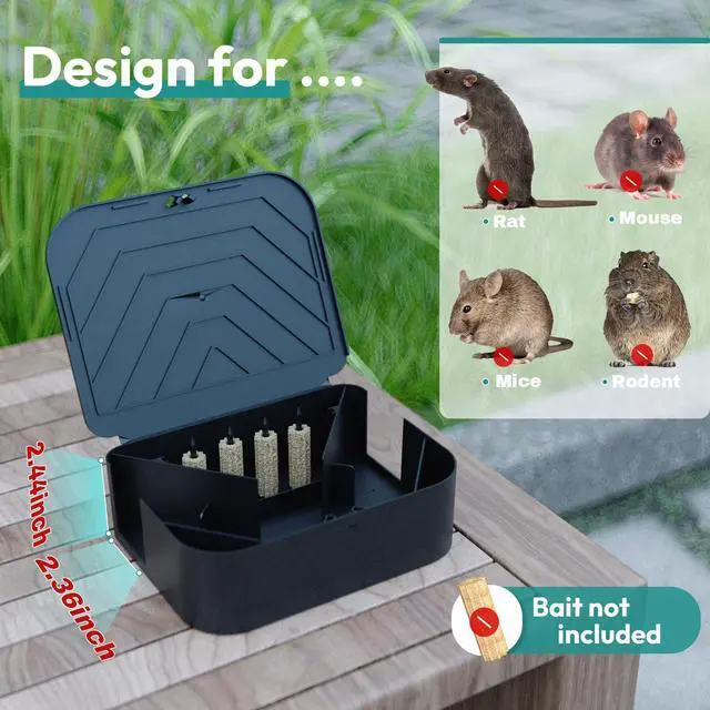 Alt view image 3 of 7 - Rat Station Box with 1 Key, Complete Rodent Solution Keeps Rats Away, Pet & Child-Safe, Lock & Key Available, Reusable & Long-Lasting, Indoor & Outdoor, 2 Pack