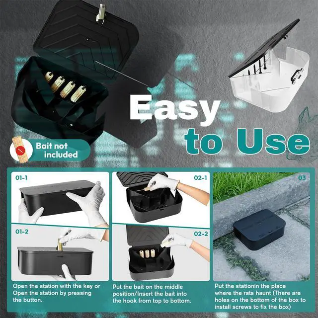 Alt view image 6 of 7 - Rat Station Box with 1 Key, Complete Rodent Solution Keeps Rats Away, Pet & Child-Safe, Lock & Key Available, Reusable & Long-Lasting, Indoor & Outdoor, 2 Pack