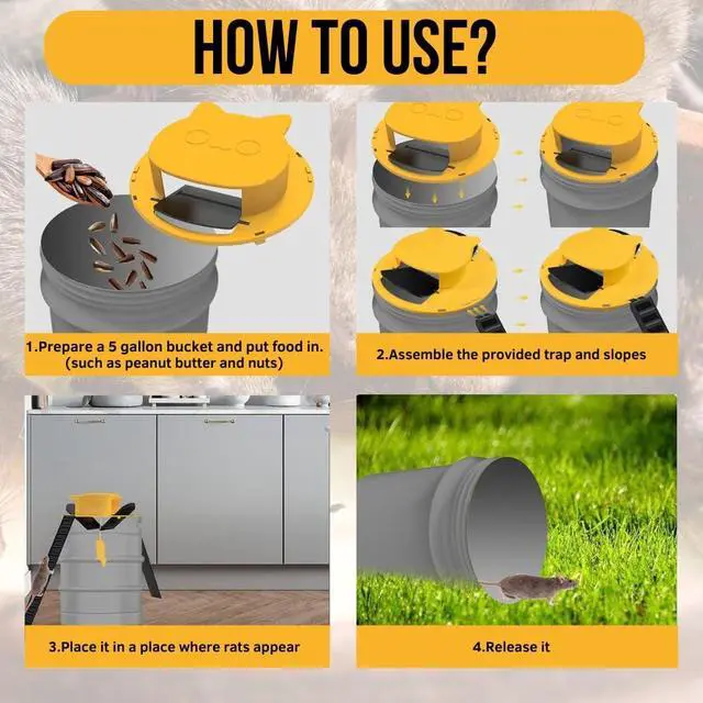 Alt view image 3 of 7 - 1 Pack Mouse Rat Trap Bucket Lids | Multi-Catch Auto Reset 5 Gallon Mouse Bucket Indoor for Home | Bucket Trap for Mice & Rats | Reusable Indoor & Outdoor Mouse Traps Bucket