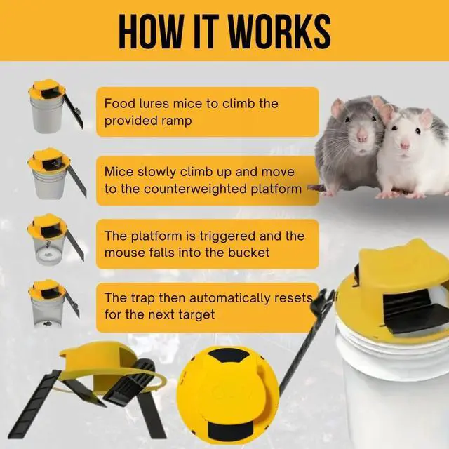 Alt view image 5 of 7 - 1 Pack Mouse Rat Trap Bucket Lids | Multi-Catch Auto Reset 5 Gallon Mouse Bucket Indoor for Home | Bucket Trap for Mice & Rats | Reusable Indoor & Outdoor Mouse Traps Bucket