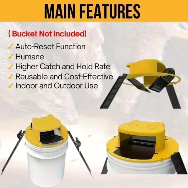 Alt view image 6 of 7 - 1 Pack Mouse Rat Trap Bucket Lids | Multi-Catch Auto Reset 5 Gallon Mouse Bucket Indoor for Home | Bucket Trap for Mice & Rats | Reusable Indoor & Outdoor Mouse Traps Bucket