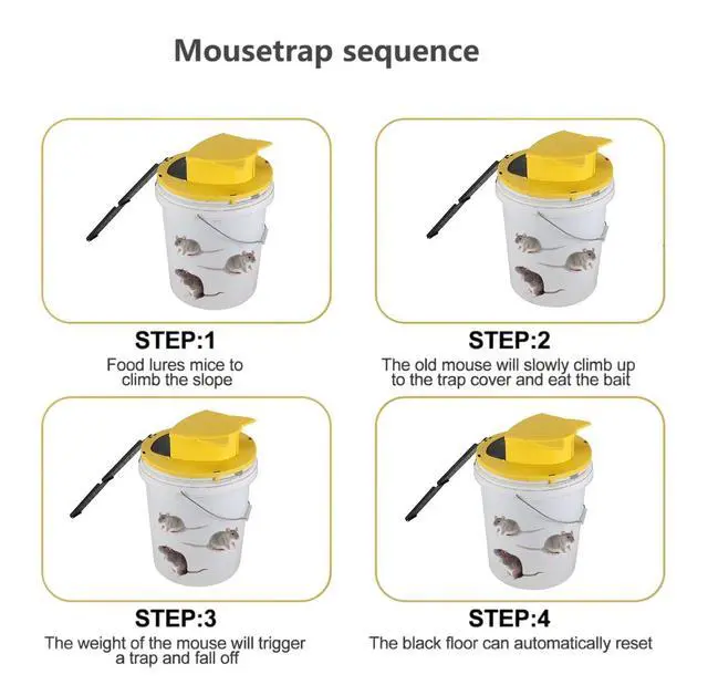 Alt view image 4 of 6 - Mouse Bucket Trap for 5 Gallon Bucket, Auto Reset Bucket Lid Mouse Trap, Reusable Rodent Catching Solution for Garage Basement Warehouse Indoor Outdoor(2PACK)