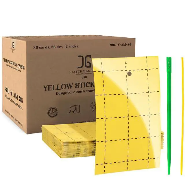 Main image of Yellow Regular Double Sided Sticky Traps 36PK, Adhesive Bug & Fruit Fly Trap, Pest Control for Home, Farm, Garden, Hydroponics & Greenhouse, Protect Live Plants Indoor & Outdoor