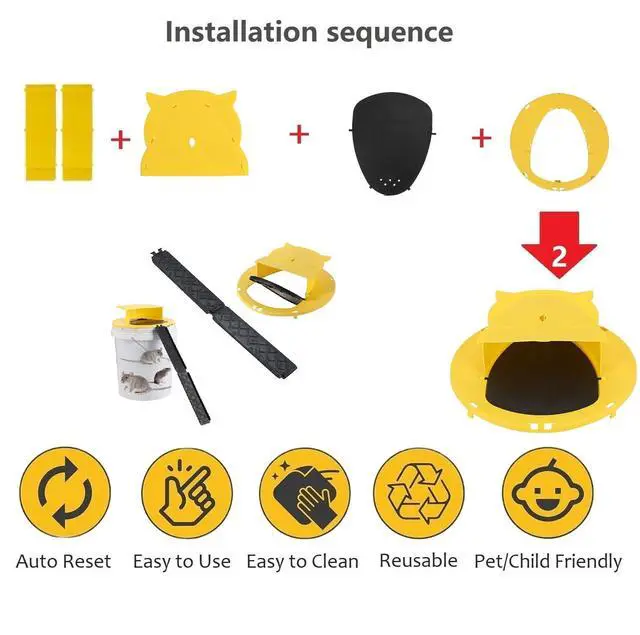 Alt view image 3 of 6 - Mouse Bucket Trap, Auto-Reset Bucket Lid Mouse Trap, 5-Gallon Compatible, Efficient for Mouse Rat Control Indoor and Outdoor(2Packs)
