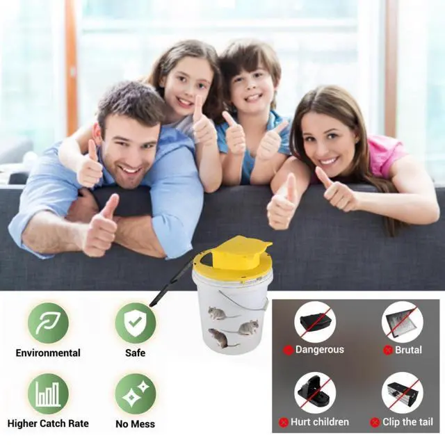 Alt view image 5 of 6 - Mouse Bucket Trap, Auto-Reset Bucket Lid Mouse Trap, 5-Gallon Compatible, Efficient for Mouse Rat Control Indoor and Outdoor(2Packs)