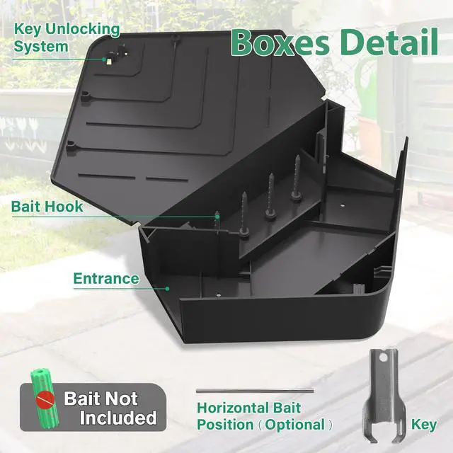 Alt view image 4 of 7 - Rat Station Box with Keys, Rodent Station Keeps Rats Away, Keeps Children and Pets Safe, Key Unlocking, Reusable & Long-Lasting, Indoor & Outdoor